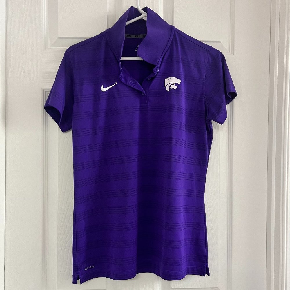 EUC Nike Dri-Fit Womens Dri-Fit Polo Striped Kansas State Powercat Sz LG